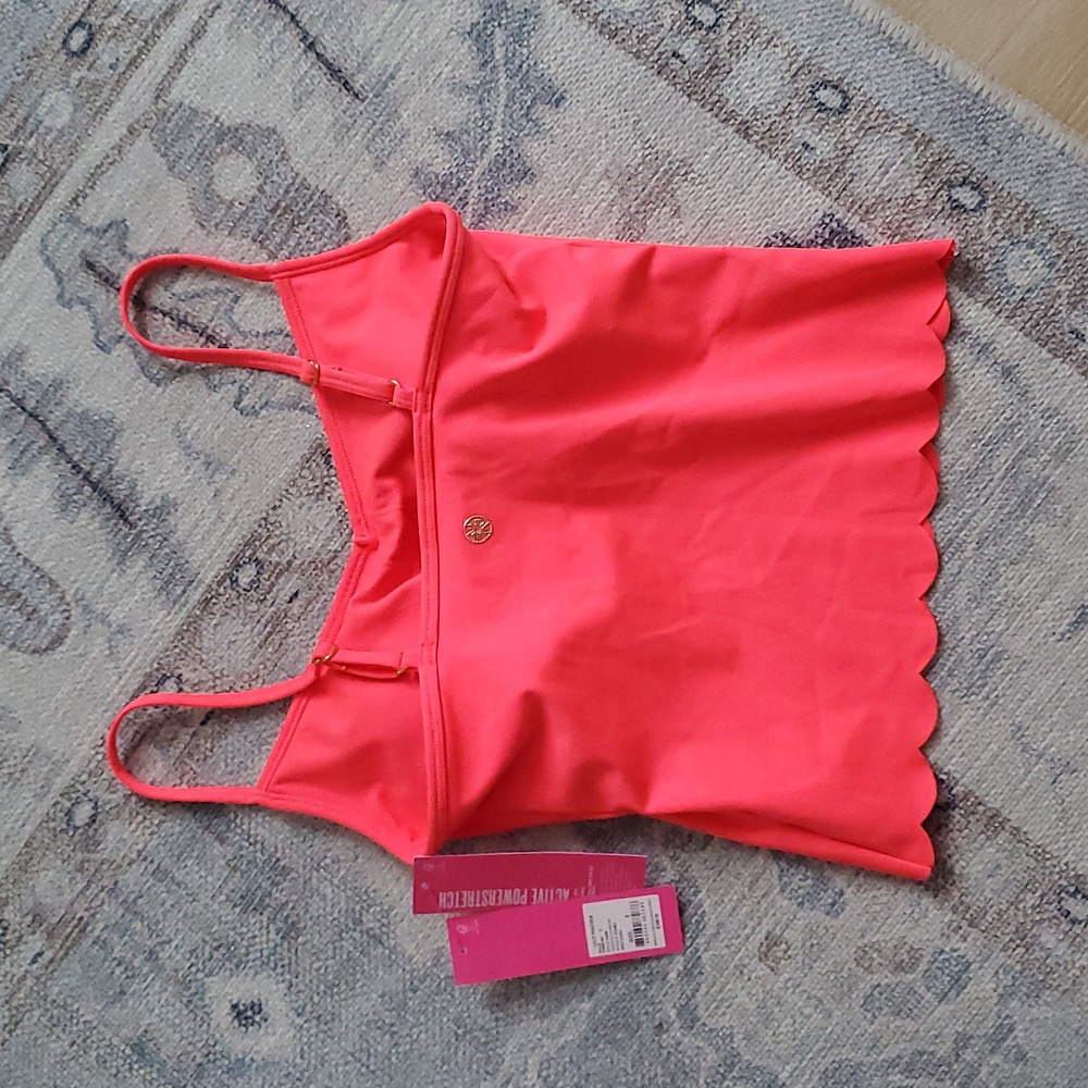 NWT Lilly Pulitzer Luxletic Cassis Scallop Bra Tank In Spicy Coral Top SzS - Picture 8 of 11